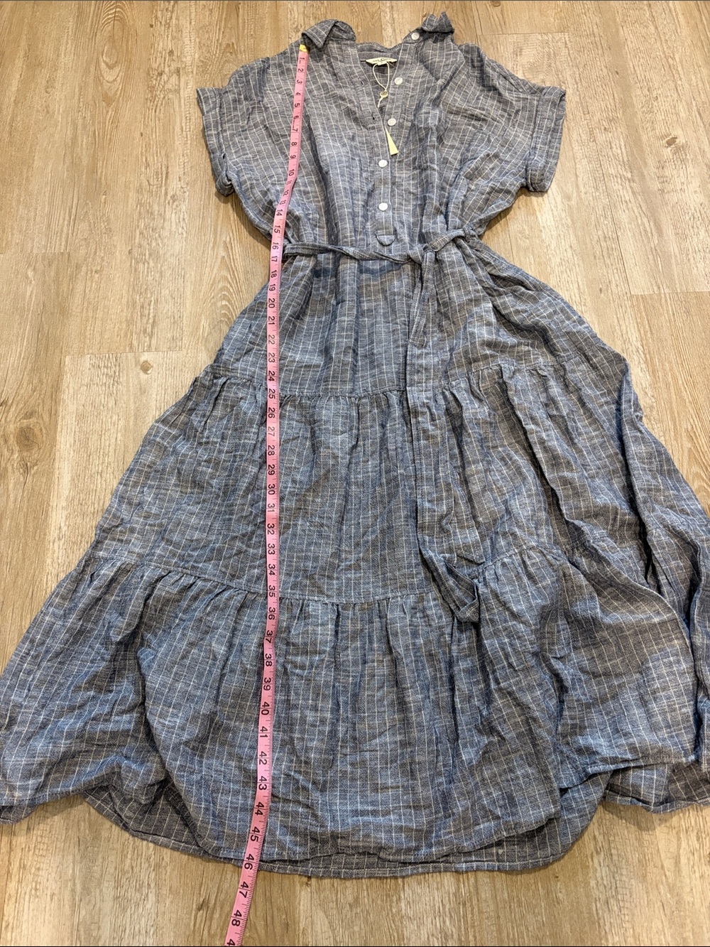 Max Stuido NWT Lightweight Blue Cotton Linen Blend MIDI Dress with Tie Waist - Picture 6 of 7